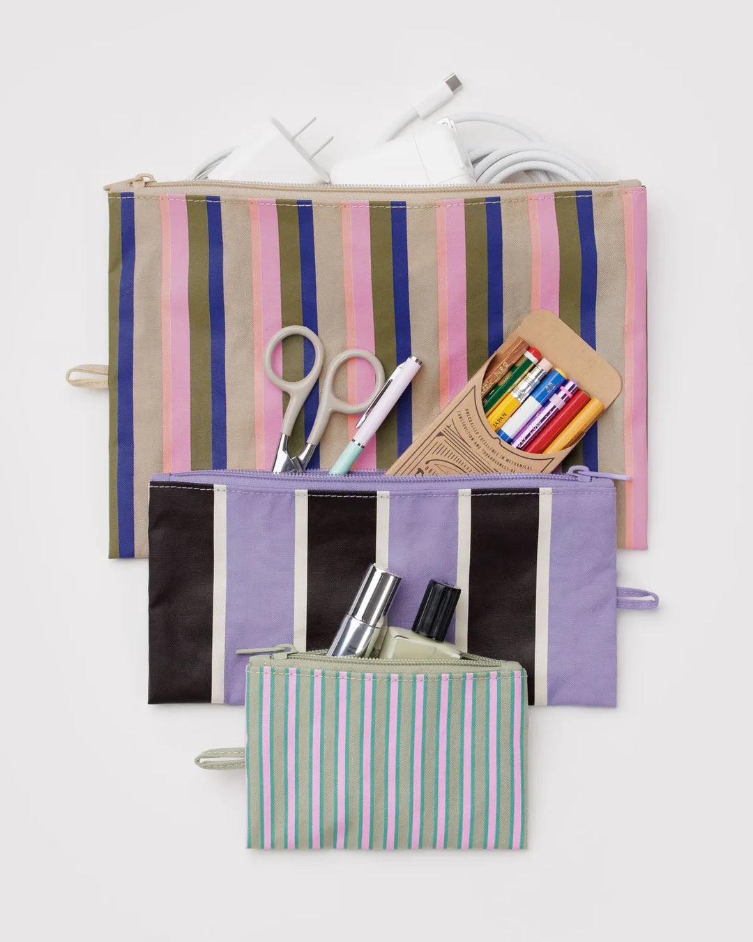 Baggu Fashion Flat Pouch Set | Candy Shop Stripes