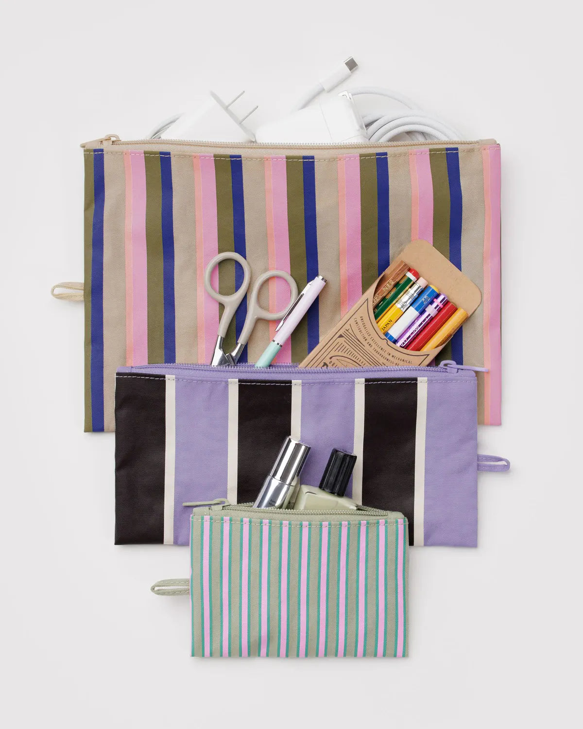 Baggu Fashion Flat Pouch Set | Candy Shop Stripes