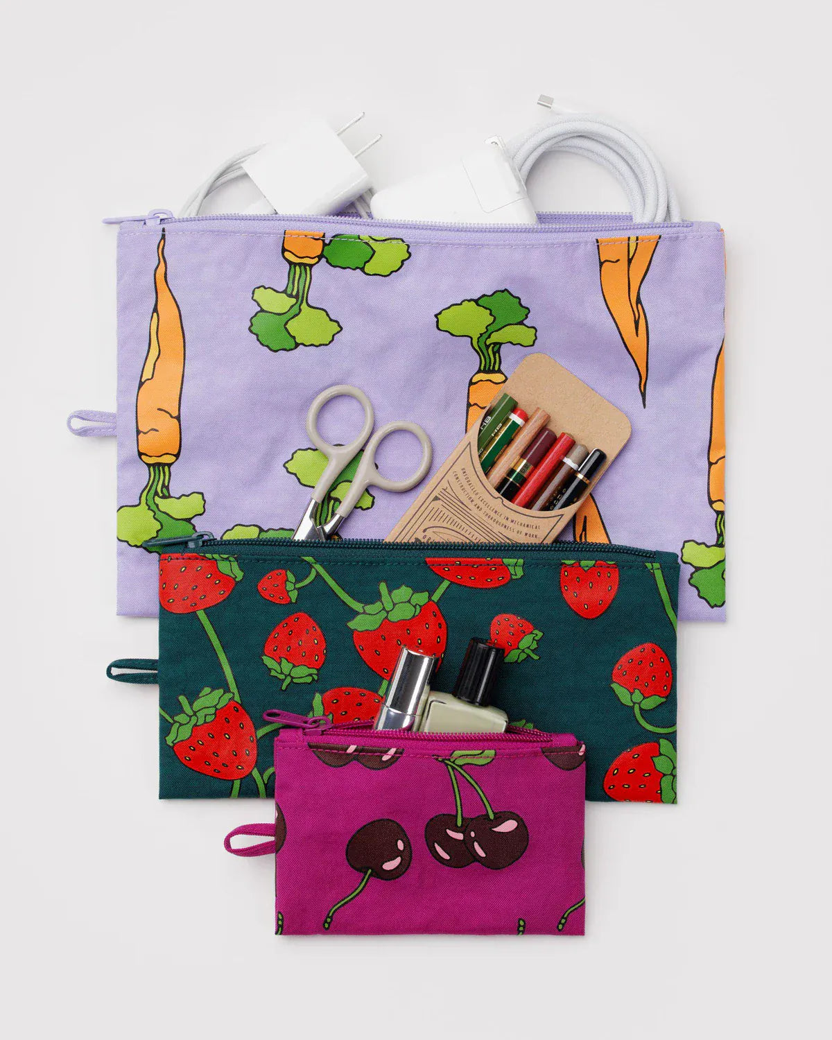 Baggu Fashion Flat Pouch Set | Carrots & Berries