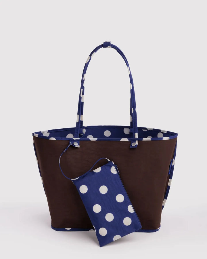 Baggu Fashion Large Nylon Reversible Tote | Navy Polka Dot Mix