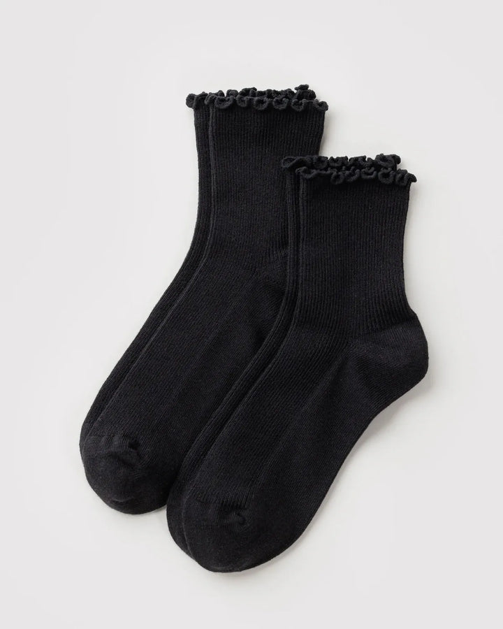 Baggu Fashion Lettuce Edge Sock Set of 2 | Black