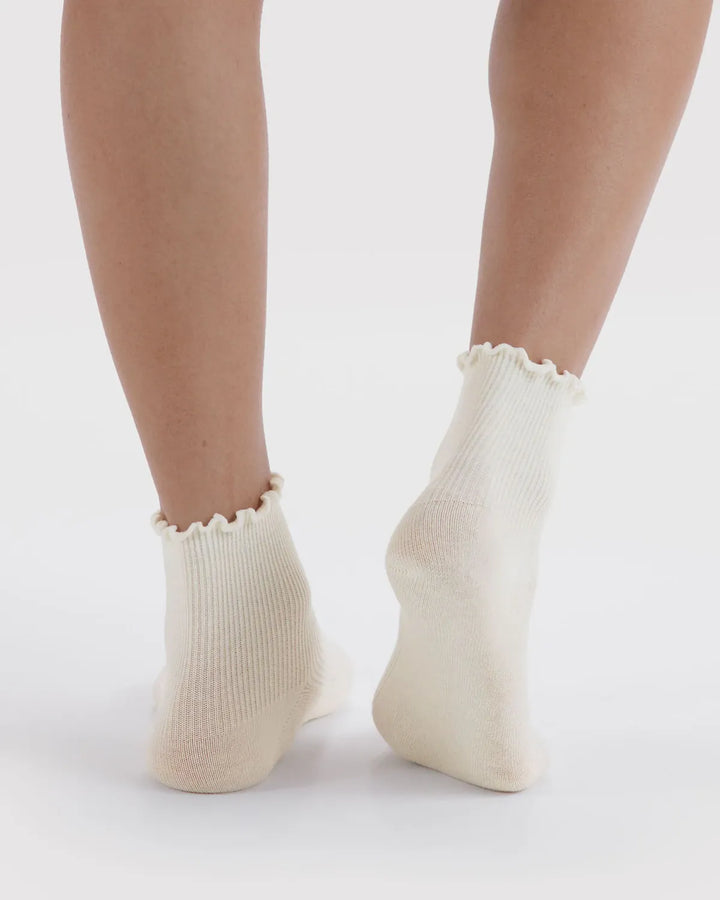 Baggu Fashion Lettuce Edge Sock Set of 2 | White
