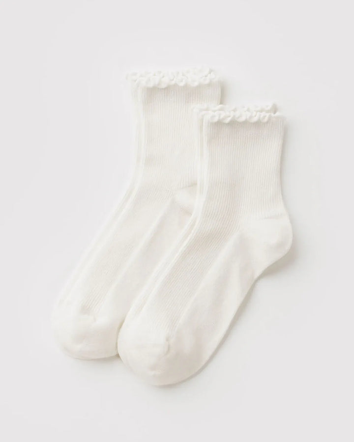 Baggu Fashion Lettuce Edge Sock Set of 2 | White