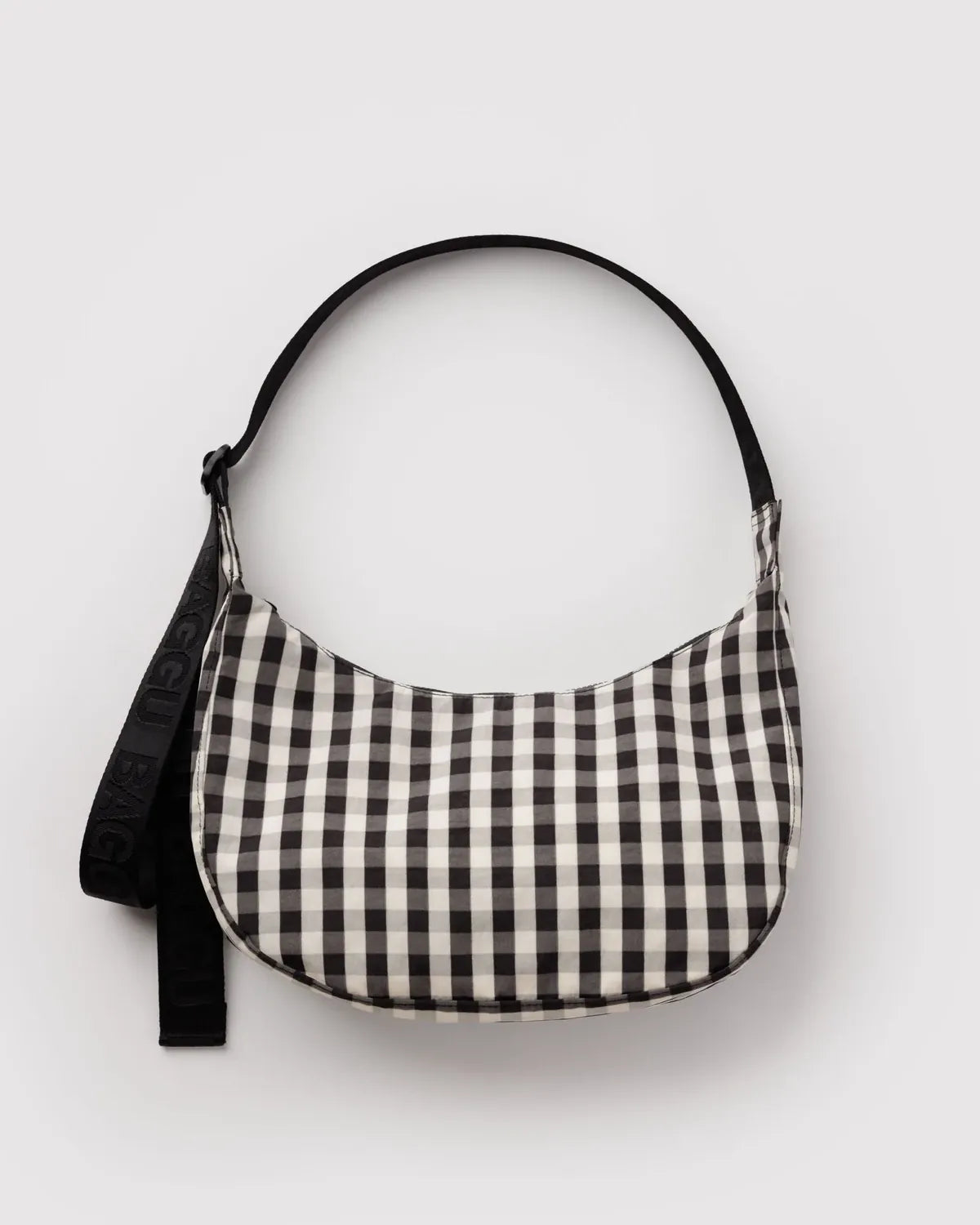 Baggu Fashion Medium Nylon Crescent Bag | Black And Cream Gingham