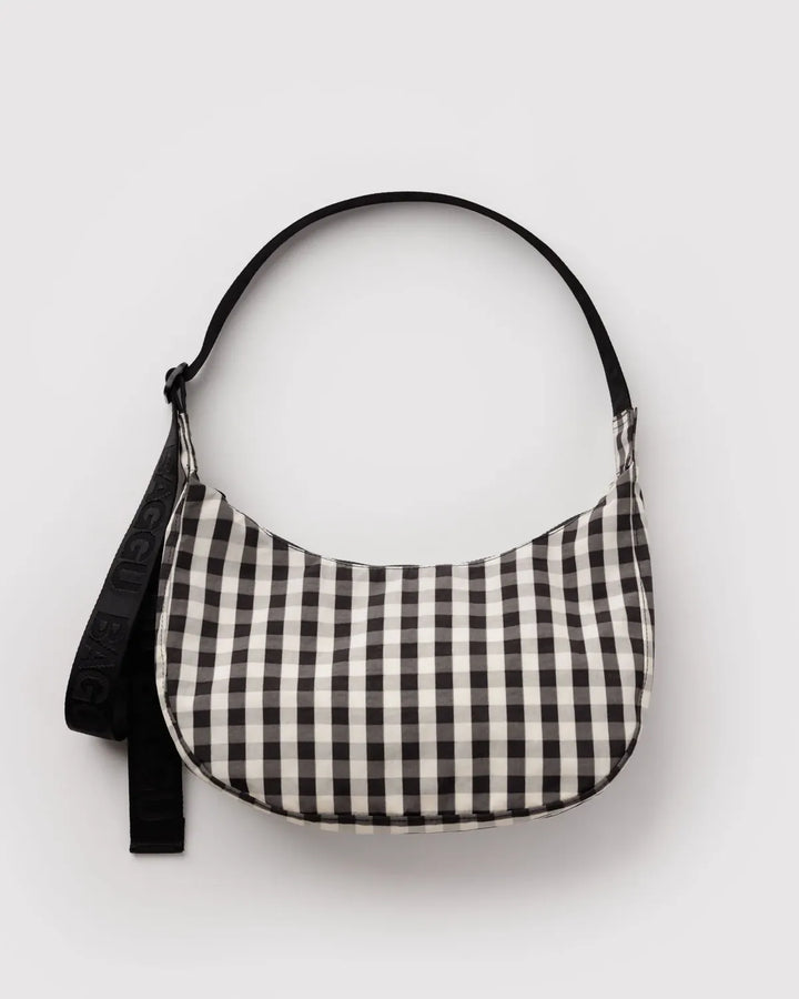 Baggu Fashion Medium Nylon Crescent Bag | Black And Cream Gingham