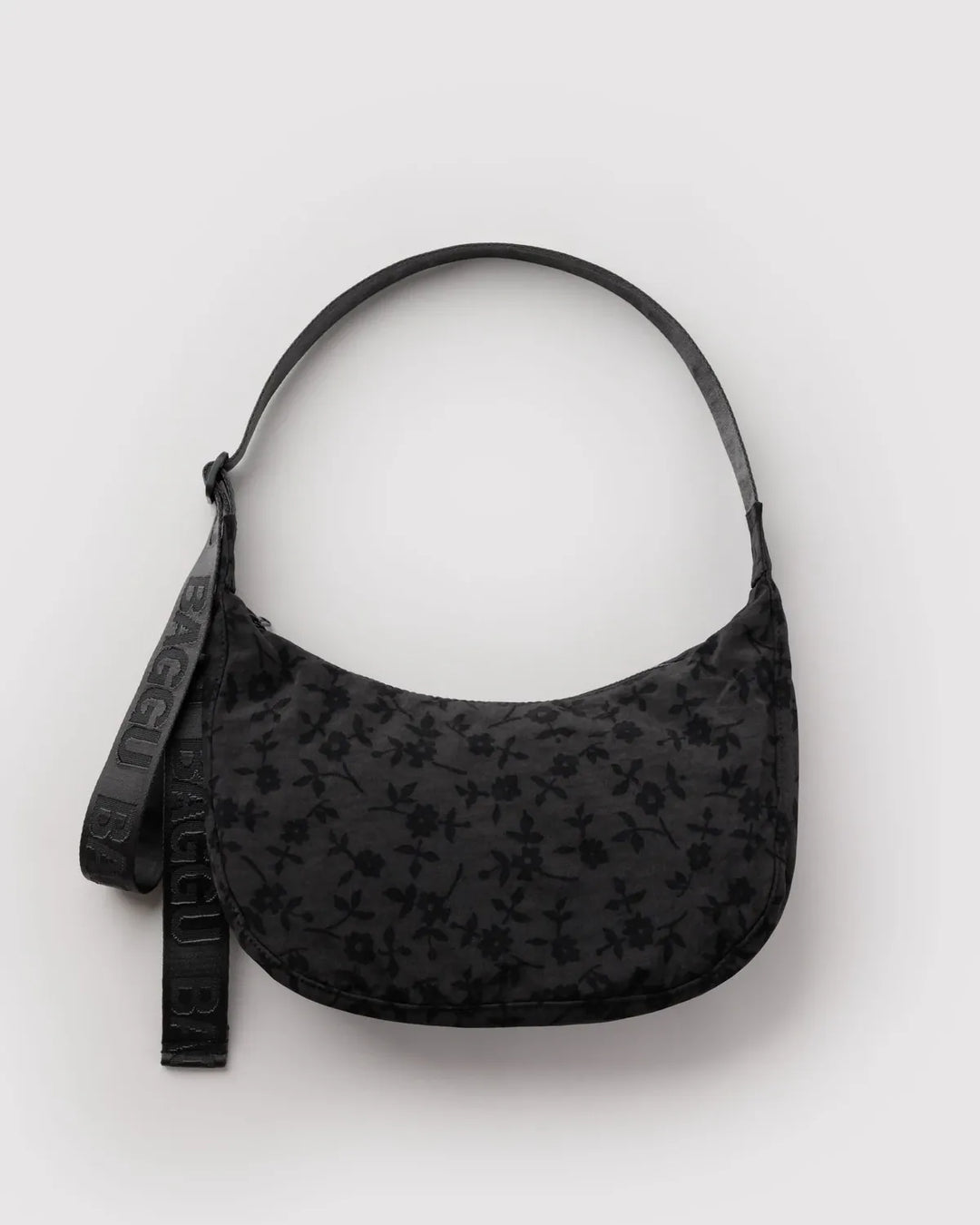 Baggu Fashion Medium Nylon Crescent Bag | Charcoal Ditsy Floral