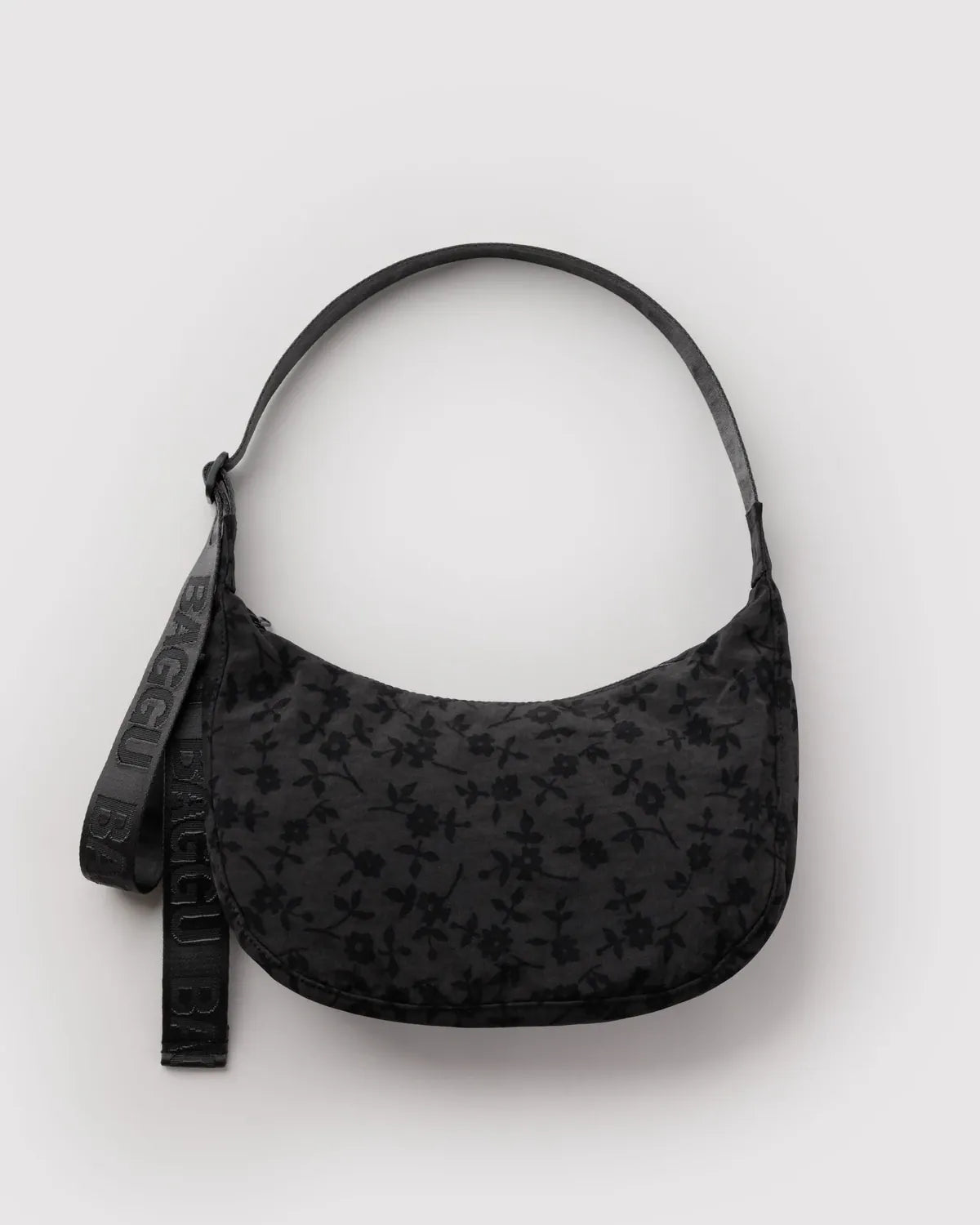 Baggu Fashion Medium Nylon Crescent Bag | Charcoal Ditsy Floral