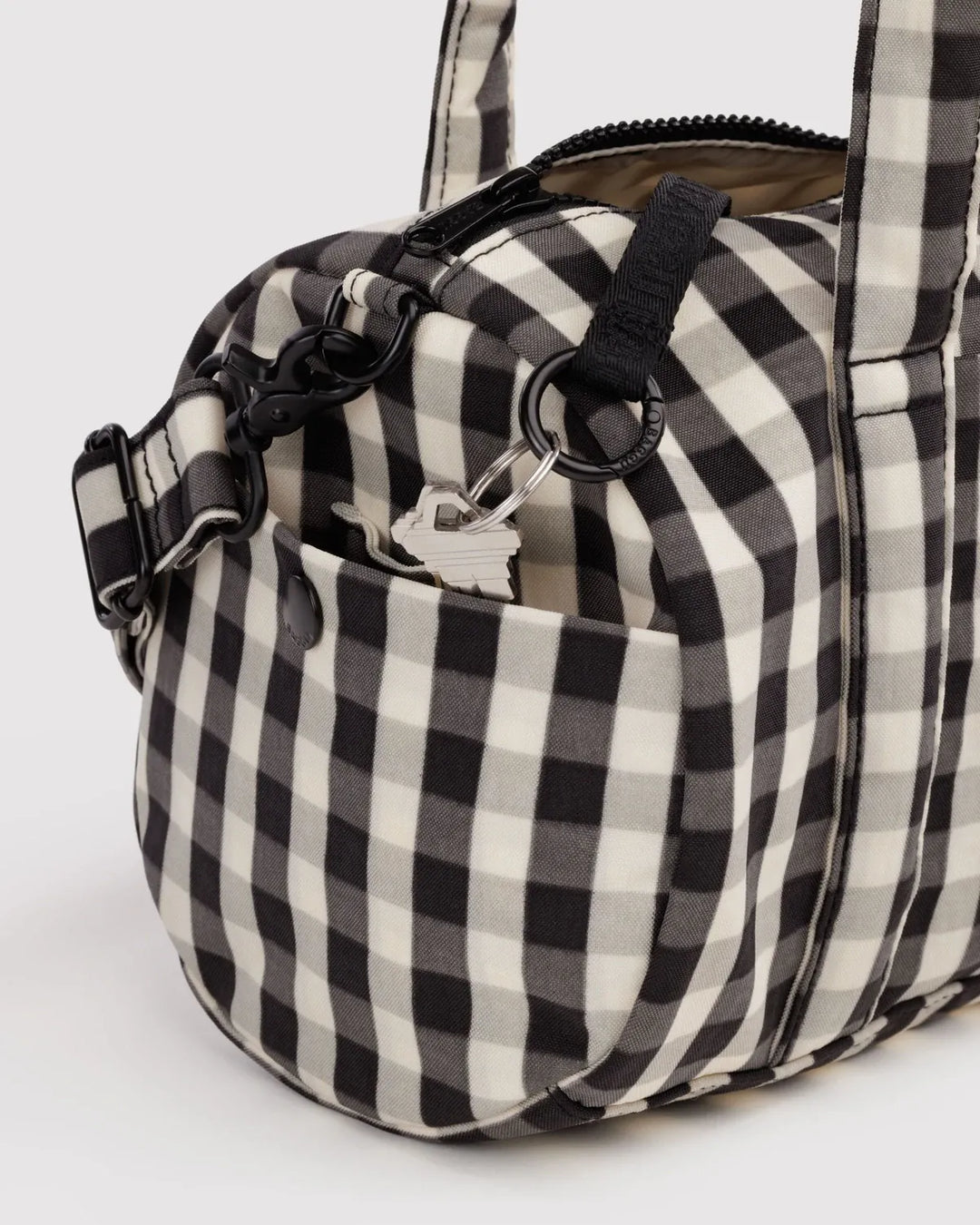 Baggu Fashion Nylon Duffle Bag | Black And Cream Gingham