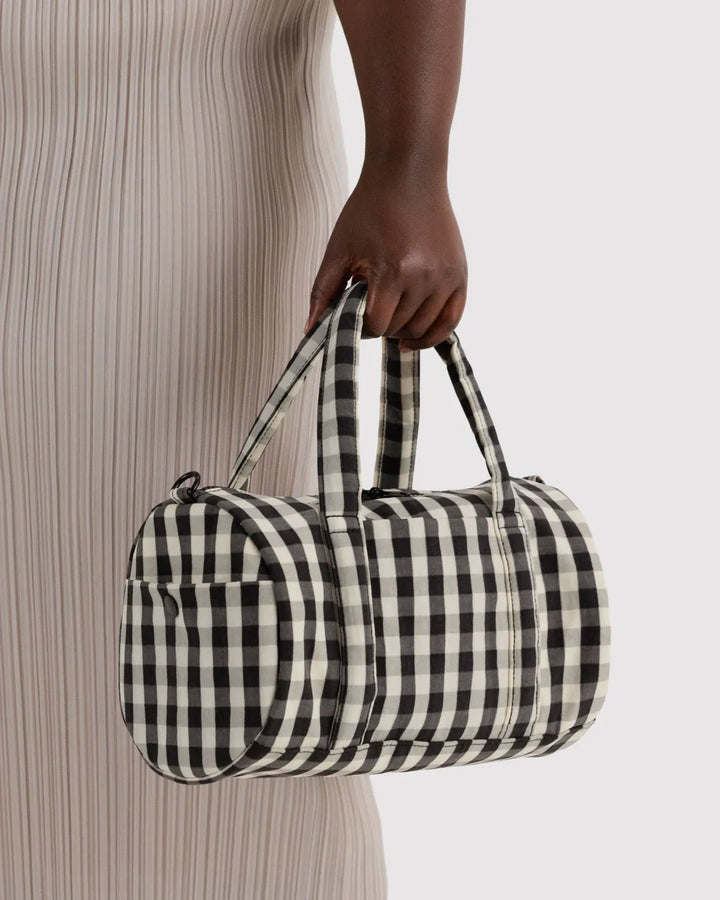 Baggu Fashion Nylon Duffle Bag | Black And Cream Gingham