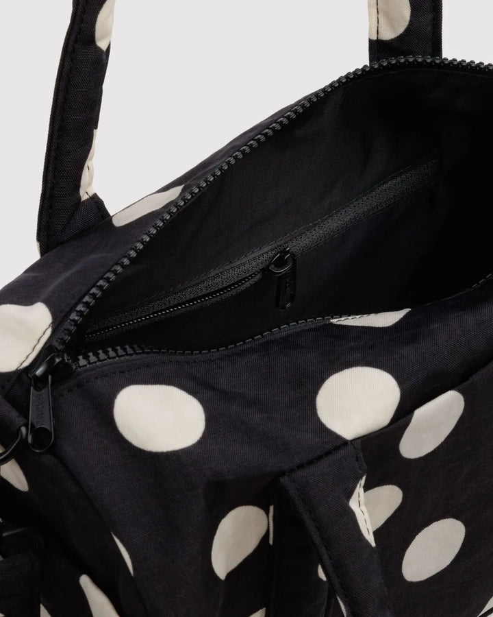 Baggu Fashion Nylon Duffle Bag | Black And Cream Polka Dot