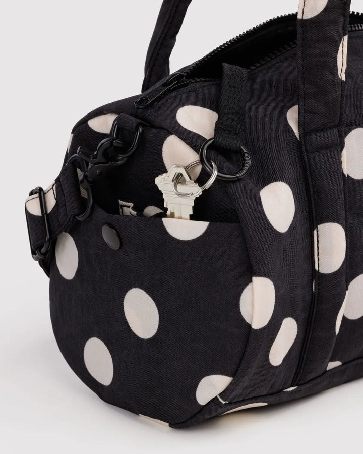 Baggu Fashion Nylon Duffle Bag | Black And Cream Polka Dot