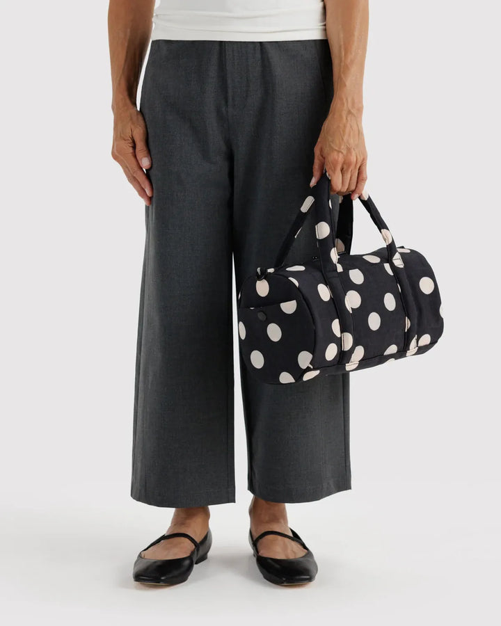 Baggu Fashion Nylon Duffle Bag | Black And Cream Polka Dot