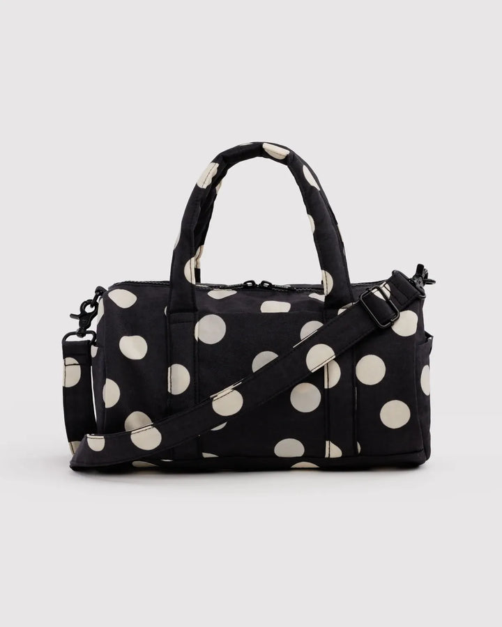 Baggu Fashion Nylon Duffle Bag | Black And Cream Polka Dot