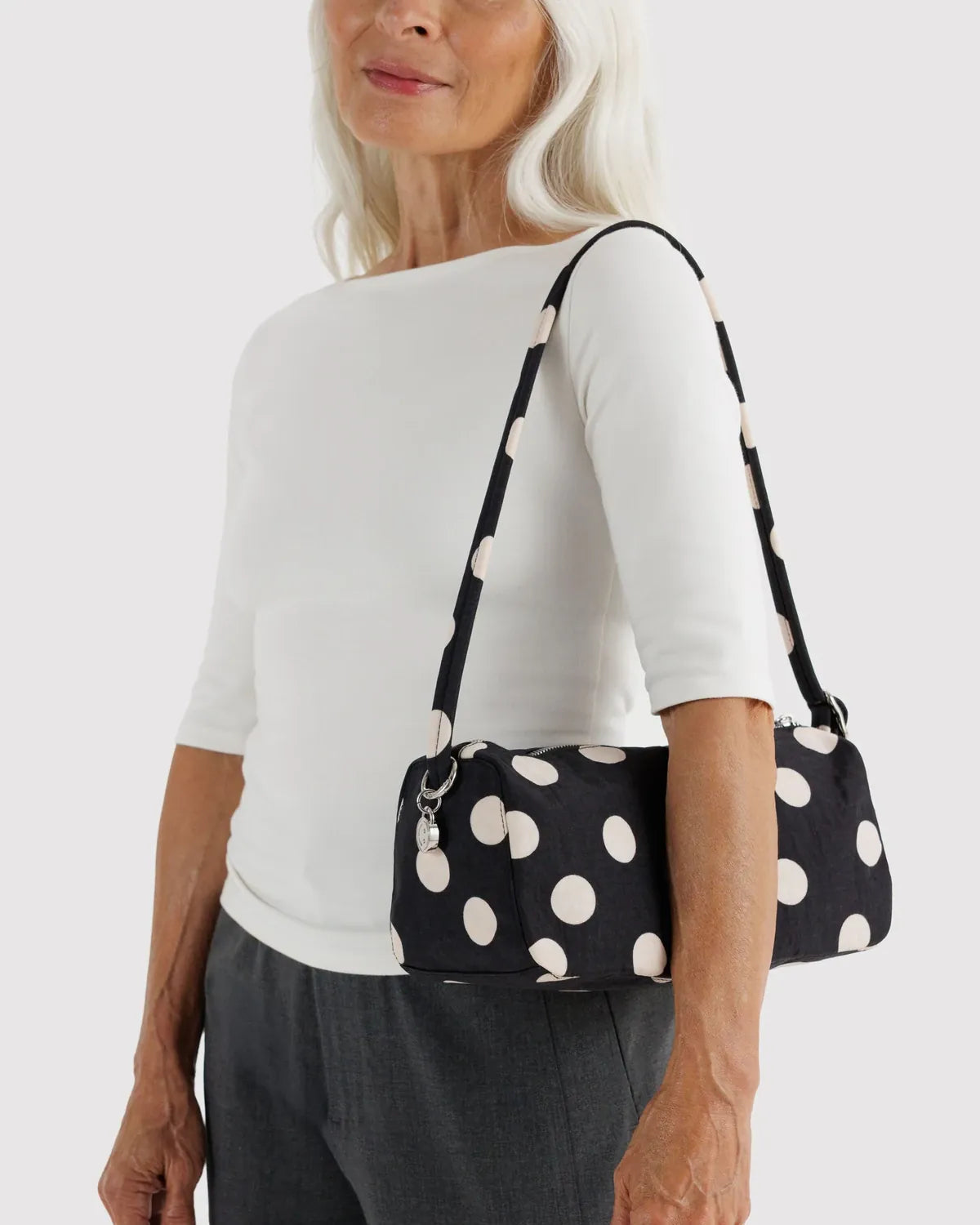 Baggu Fashion Nylon Loaf Bag | Black And Cream Polka Dot