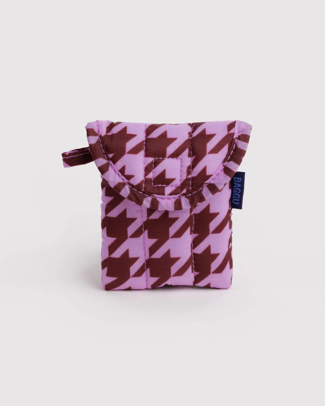Baggu Fashion Puffy Earbuds Case | Pink Houndstooth