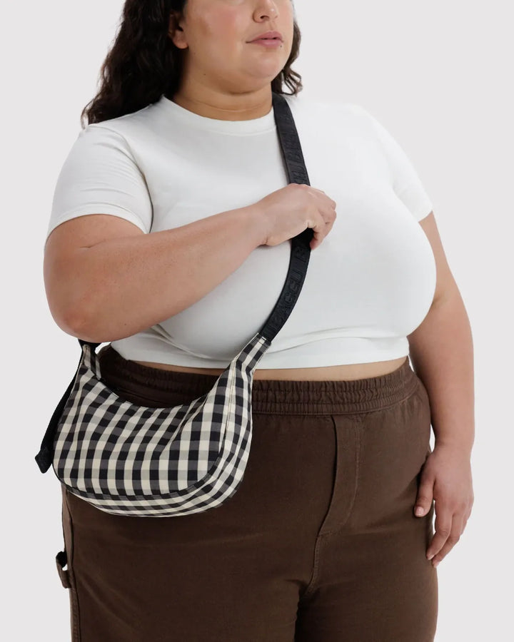 Baggu Fashion Small Nylon Crescent Bag | Black And Cream Gingham