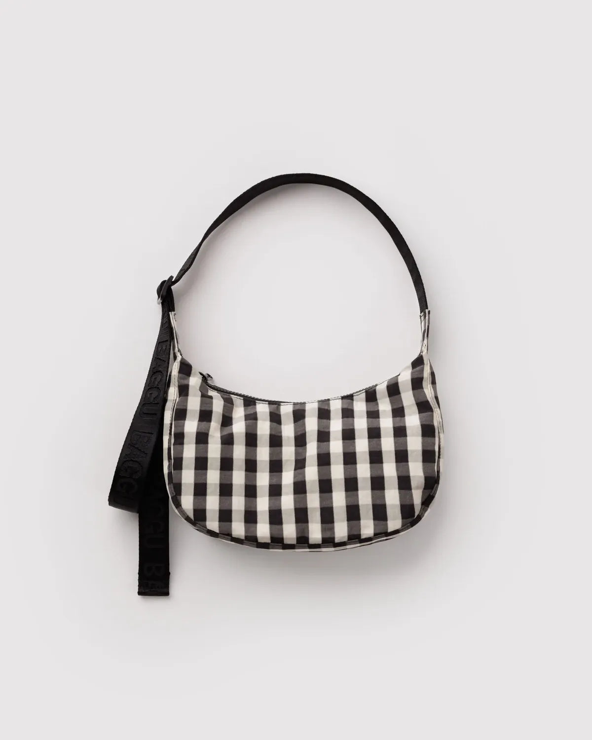 Baggu Fashion Small Nylon Crescent Bag | Black And Cream Gingham