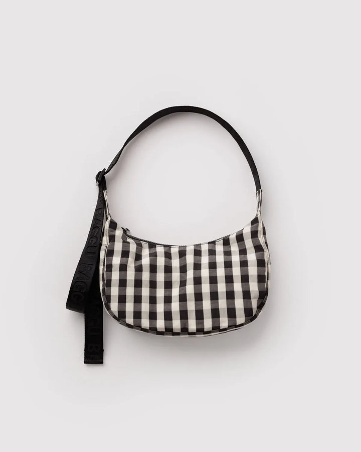 Baggu Fashion Small Nylon Crescent Bag | Black And Cream Gingham