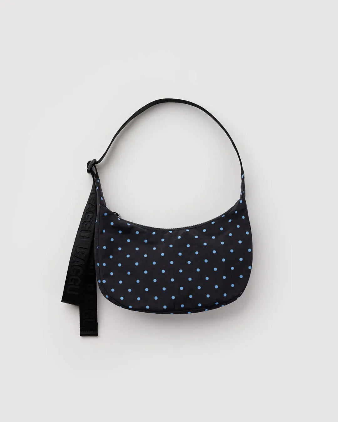Baggu Fashion Small Nylon Crescent Bag | Black And Sky Blue Micro Dot