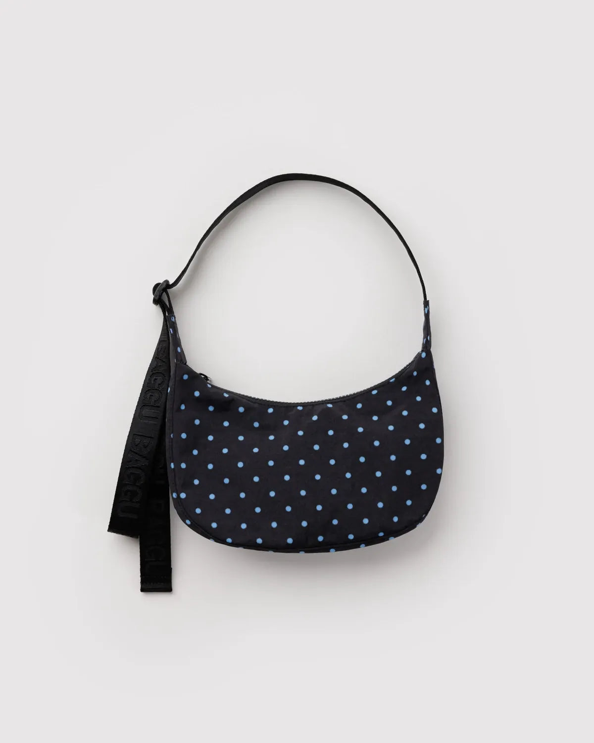 Baggu Fashion Small Nylon Crescent Bag | Black And Sky Blue Micro Dot