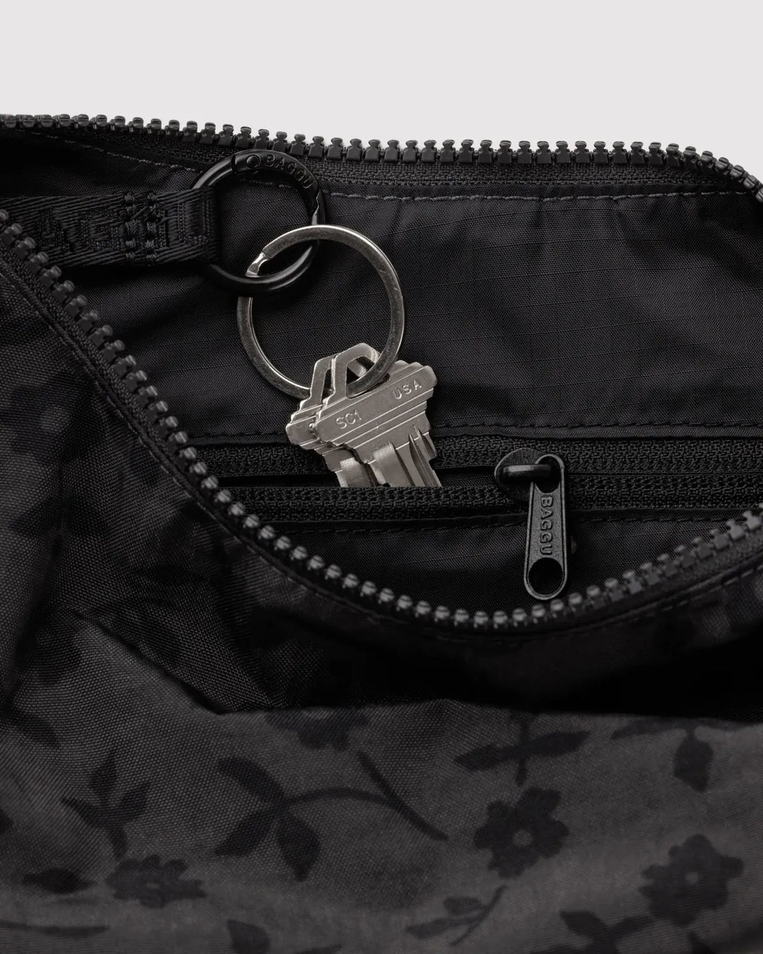 Baggu Fashion Small Nylon Crescent Bag | Charcoal Ditsy Floral