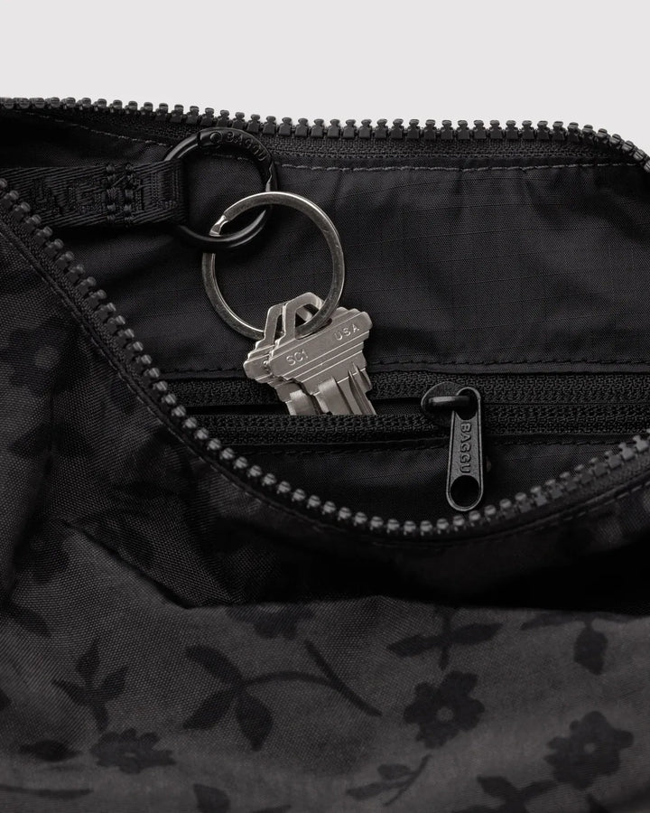 Baggu Fashion Small Nylon Crescent Bag | Charcoal Ditsy Floral