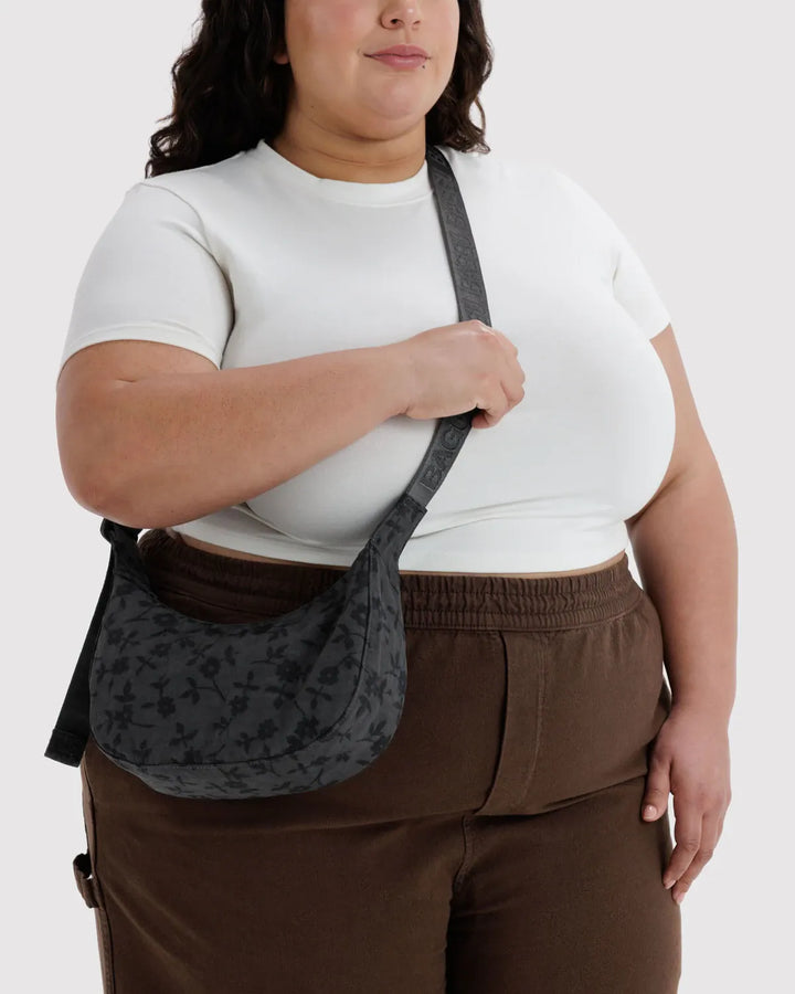 Baggu Fashion Small Nylon Crescent Bag | Charcoal Ditsy Floral