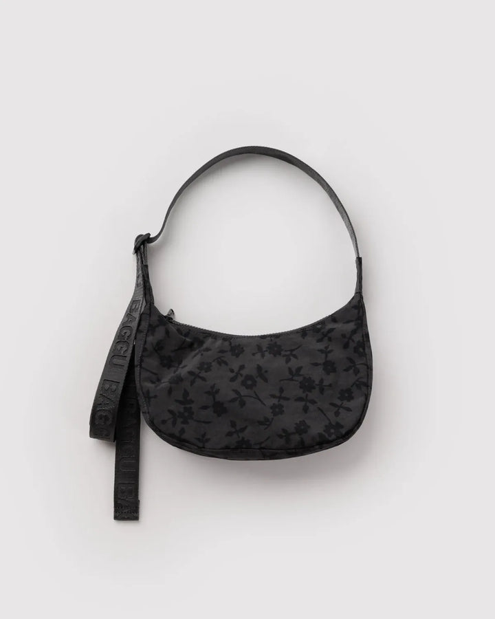 Baggu Fashion Small Nylon Crescent Bag | Charcoal Ditsy Floral