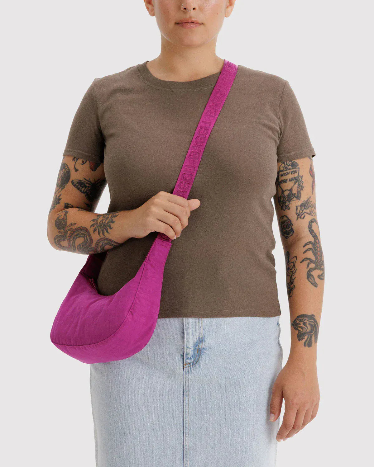 Baggu Fashion Small Nylon Crescent Bag | Deep Fuchsia