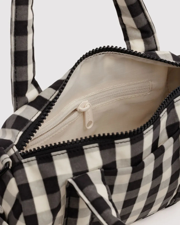 Baggu Fashion Small Nylon Duffle Bag | Black And Cream Gingham