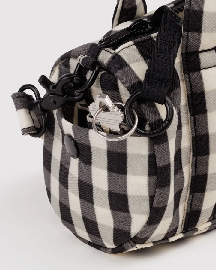 Baggu Fashion Small Nylon Duffle Bag | Black And Cream Gingham
