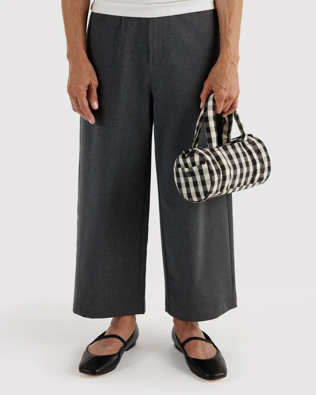 Baggu Fashion Small Nylon Duffle Bag | Black And Cream Gingham
