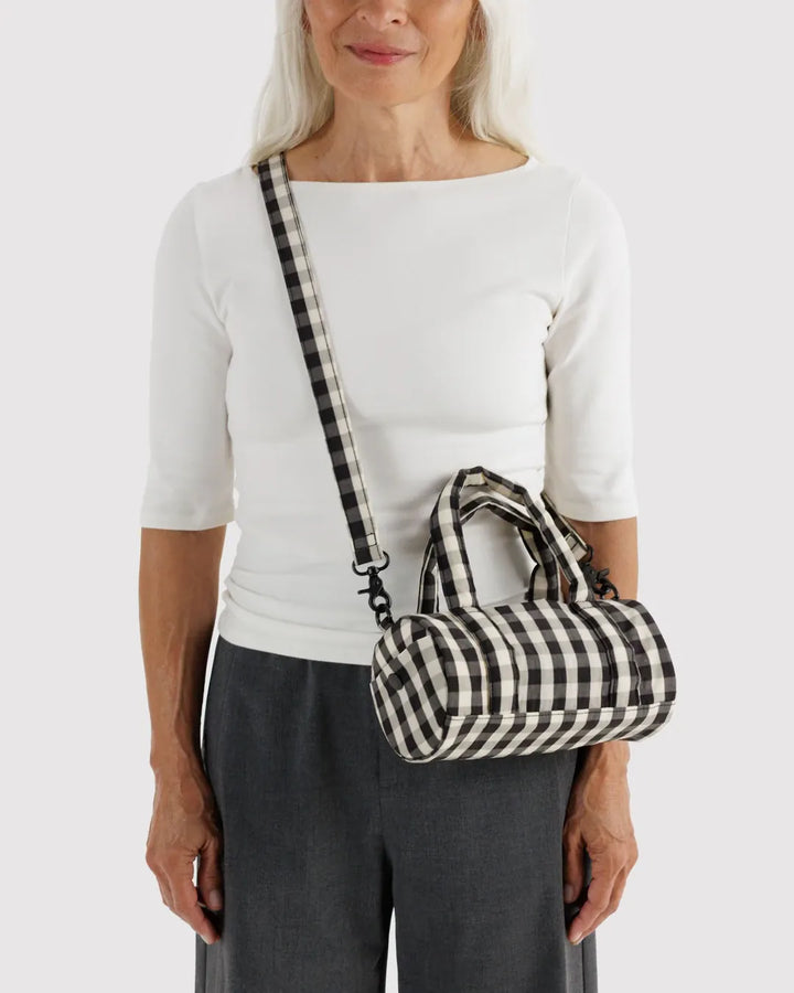 Baggu Fashion Small Nylon Duffle Bag | Black And Cream Gingham