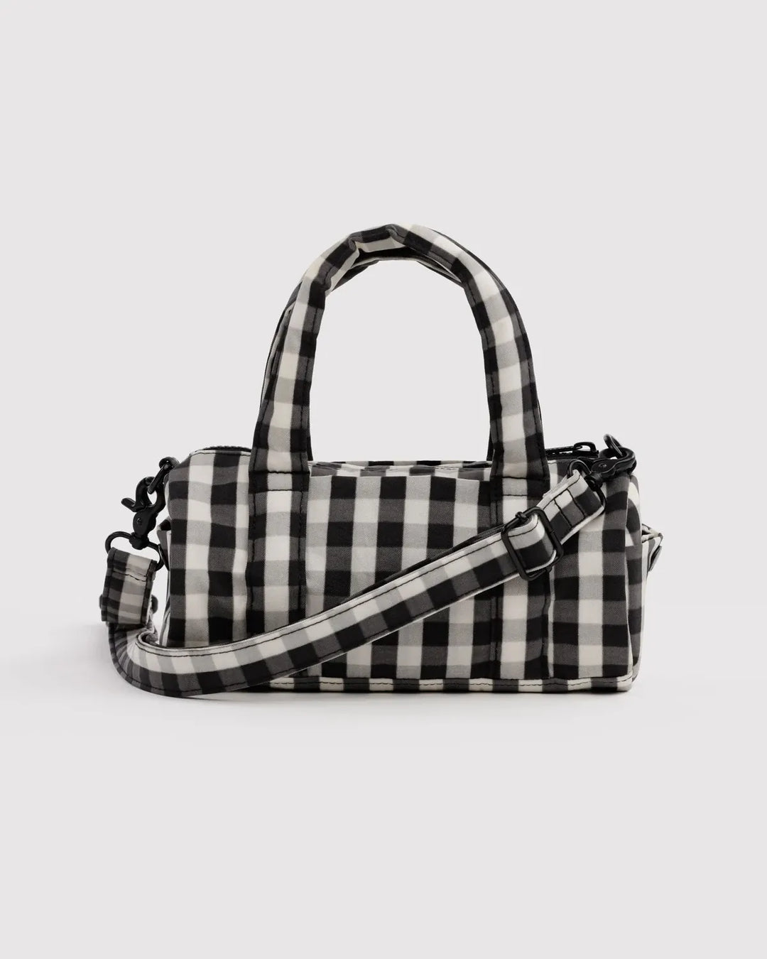 Baggu Fashion Small Nylon Duffle Bag | Black And Cream Gingham