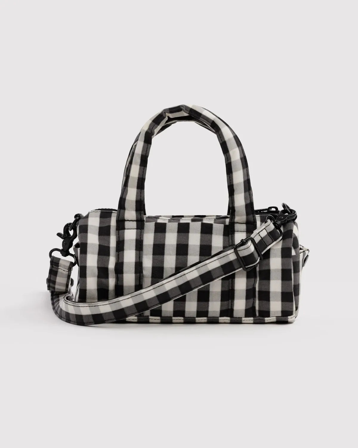 Baggu Fashion Small Nylon Duffle Bag | Black And Cream Gingham