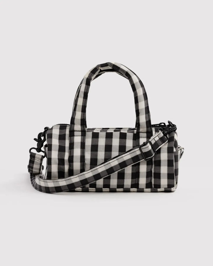 Baggu Fashion Small Nylon Duffle Bag | Black And Cream Gingham