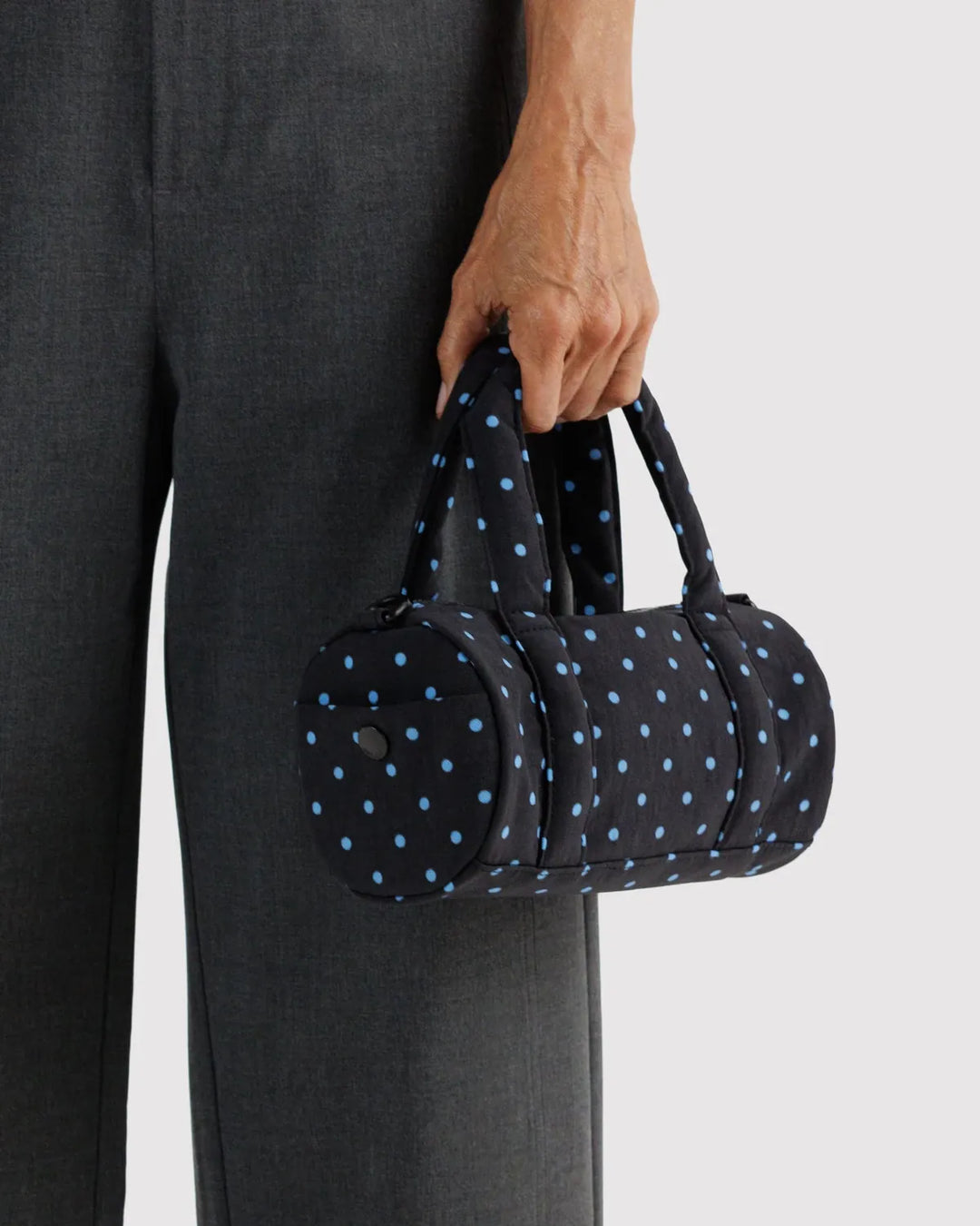 Baggu Fashion Small Nylon Duffle Bag | Black And Sky Blue Micro Dot