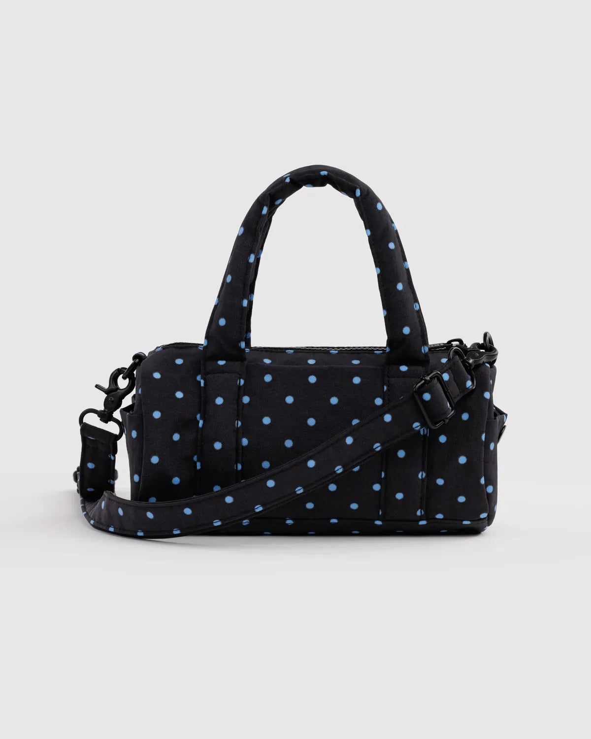 Baggu Fashion Small Nylon Duffle Bag | Black And Sky Blue Micro Dot