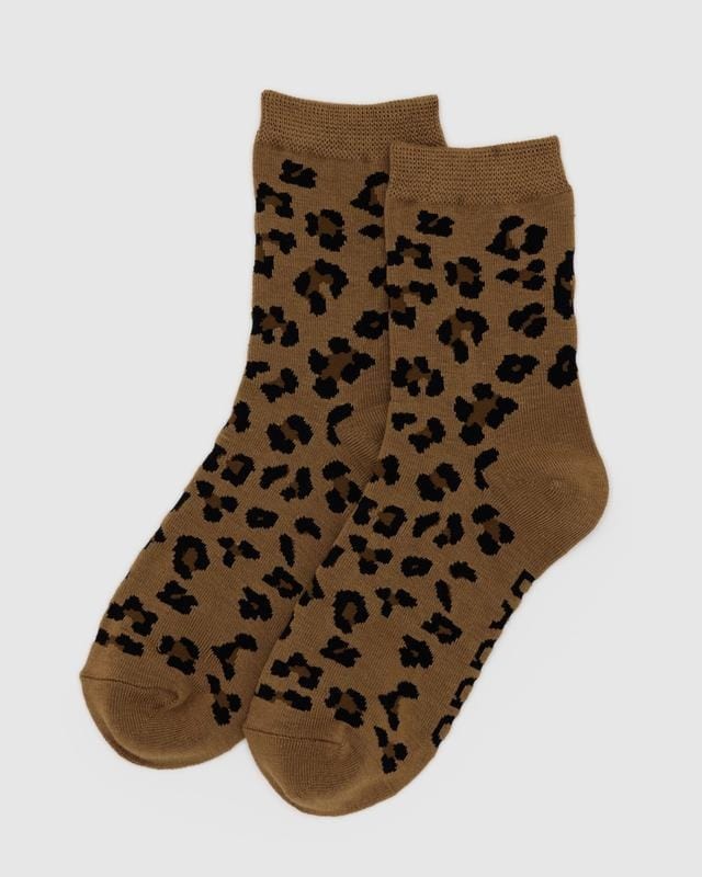 Baggu Socks Dark Leopard Crew Sock | BAGGU