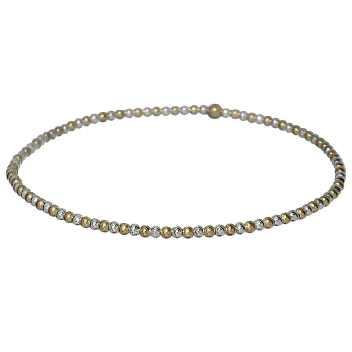 bara boheme Bracelet 2 Tone - Gold Filled + Sterling Silver / Stretchy 7" 2mm Classic Ball Bead Bracelet