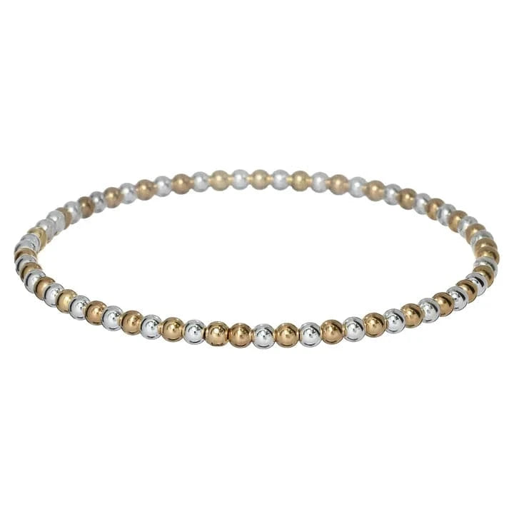 bara boheme Bracelet 2 Tone - Gold Filled + Sterling Silver / Stretchy 7" 3mm Classic Ball Bead Bracelet