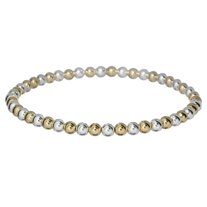 bara boheme Bracelet 2 Tone - Gold Filled + Sterling Silver / Stretchy 7" 4mm Classic Ball Bead Bracelet