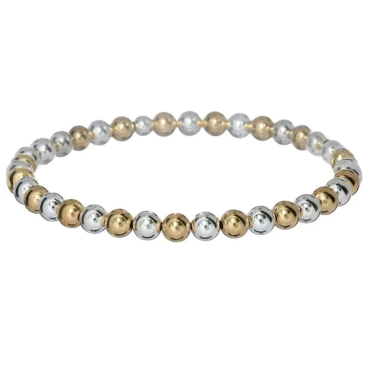 bara boheme Bracelet 2 Tone - Gold Filled + Sterling Silver / Stretchy 7" 5mm Classic Ball Bead Bracelet