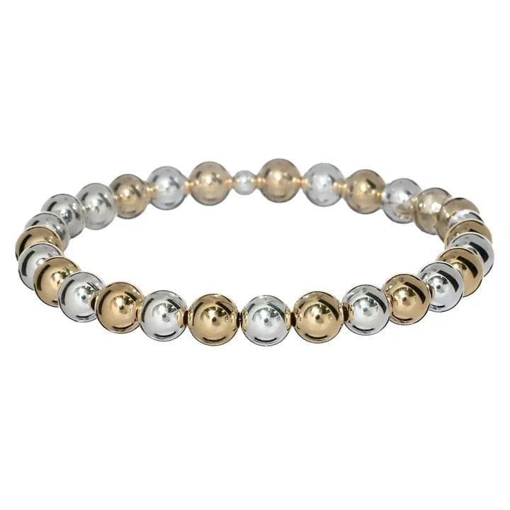 bara boheme Bracelet 2 Tone - Gold Filled + Sterling Silver / Stretchy 7" 7mm Classic Ball Bead Bracelet