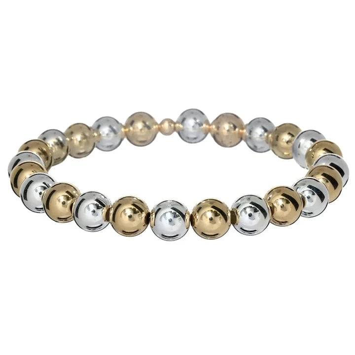 bara boheme Bracelet 2 Tone - Gold Filled + Sterling Silver / Stretchy 7" 8mm Classic Ball Bead Bracelet