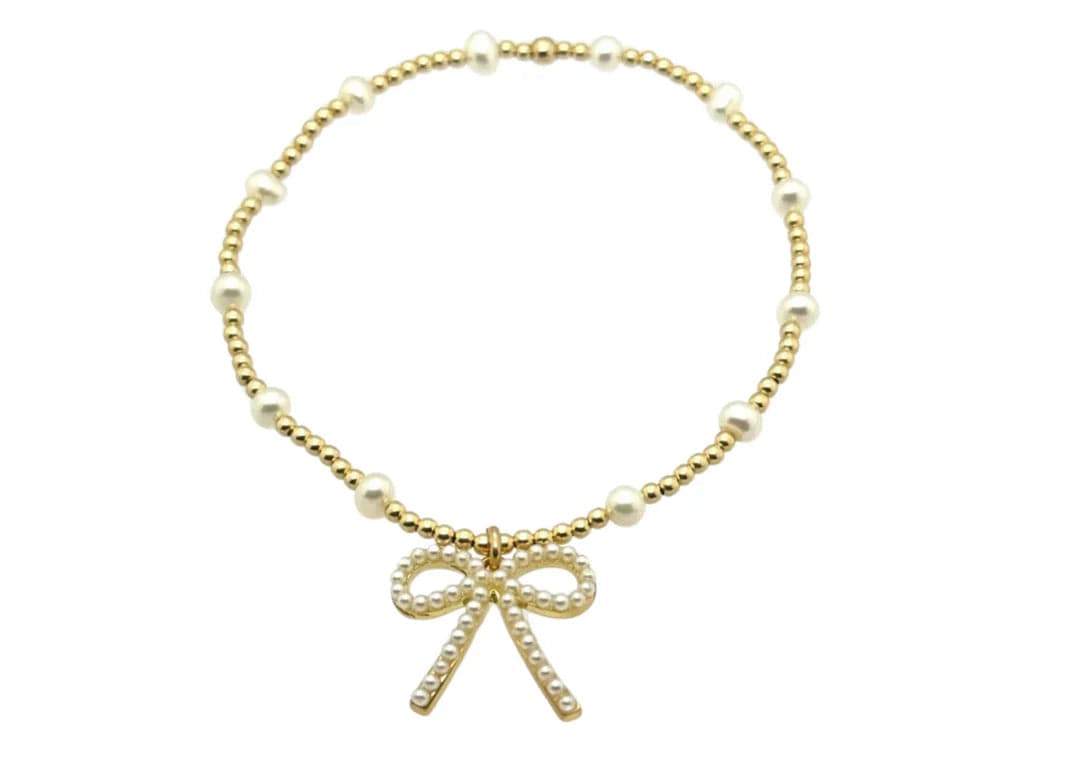 bara boheme Bracelet "Bara + Bow" Charm Fresh Water Pearl Beaded Bracelet