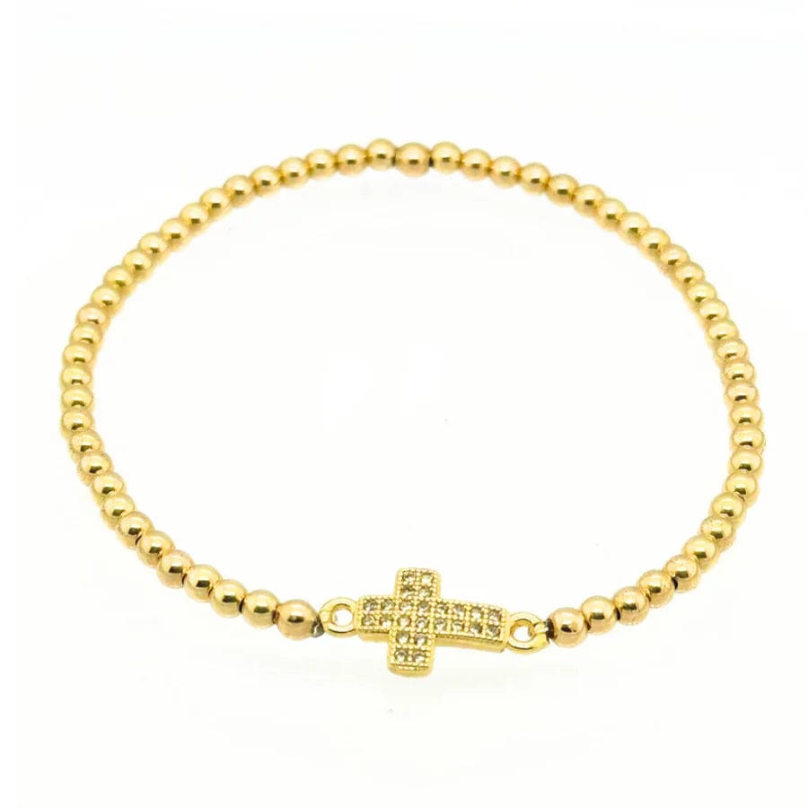 bara boheme Bracelet "Esther" Pave Cross Charm Ball Beaded Bracelet