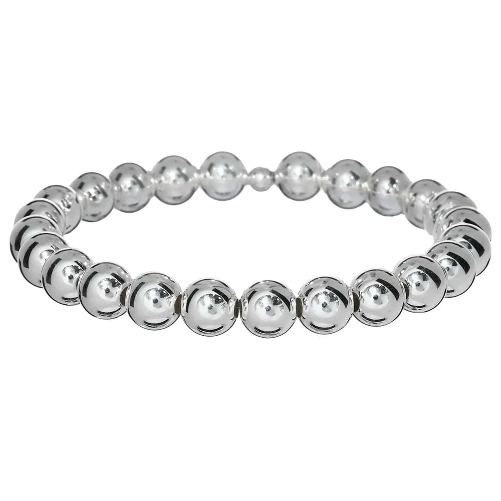 bara boheme Bracelet Sterling Silver / Stretchy 7" 8mm Classic Ball Bead Bracelet