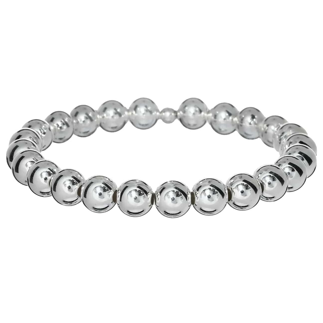 bara boheme Bracelet Sterling Silver / Stretchy 7" 8mm Classic Ball Bead Bracelet