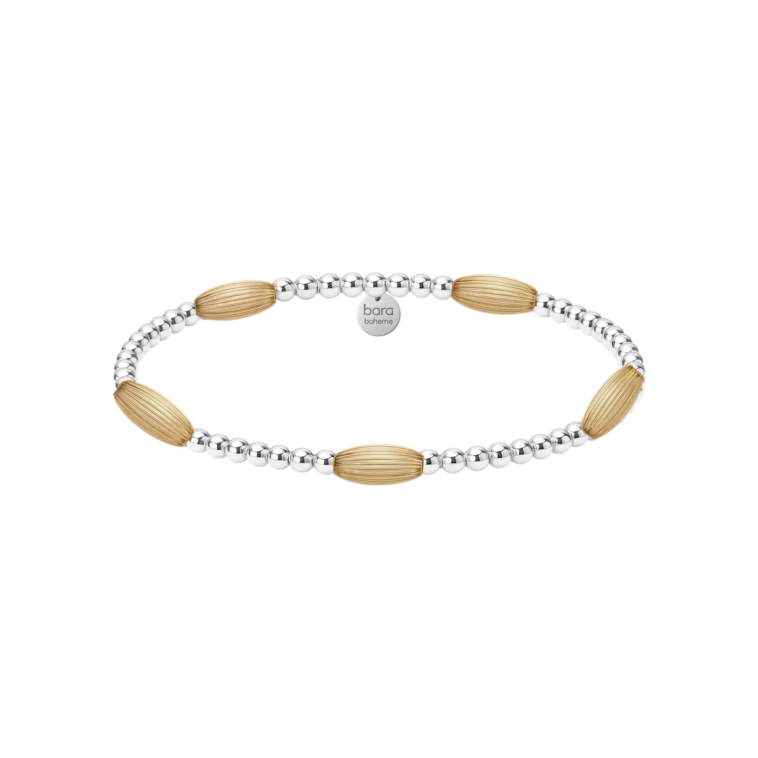 bara boheme Fashion 2 Tone - Gold Filled + Sterling Silver "RUTI BTY" Ball and Oval Beaded Bracelet